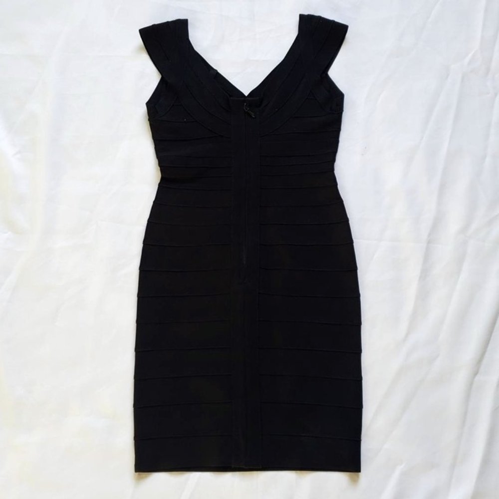 Women's AQUA V-Neck Sleeveless Mini Black Bodycon Dress Sz M - EUC